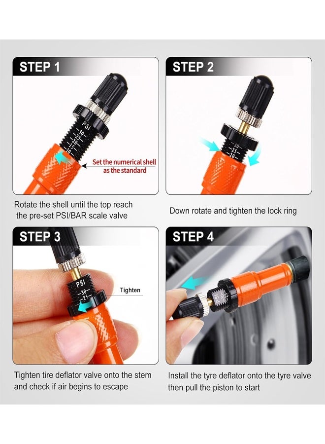 Beauenty Adjustable Auto-Stop Tire Deflator Valve Kit(10-30 PSI),Screw-on Tyre Air Down Tool with Storage Pouch & Valve Cap,for Jeep, Truck, Motorcycle and ATV Vehicles（4Pack） - Image 2